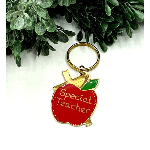Special Teacher Apple Keychain With Gold Accents - Picture 3 of 4